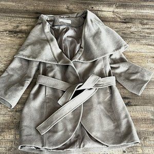 TAHARI $380 Womens Mink Wool Blend Shawl Collar Belted Wrap Jacket Coat L